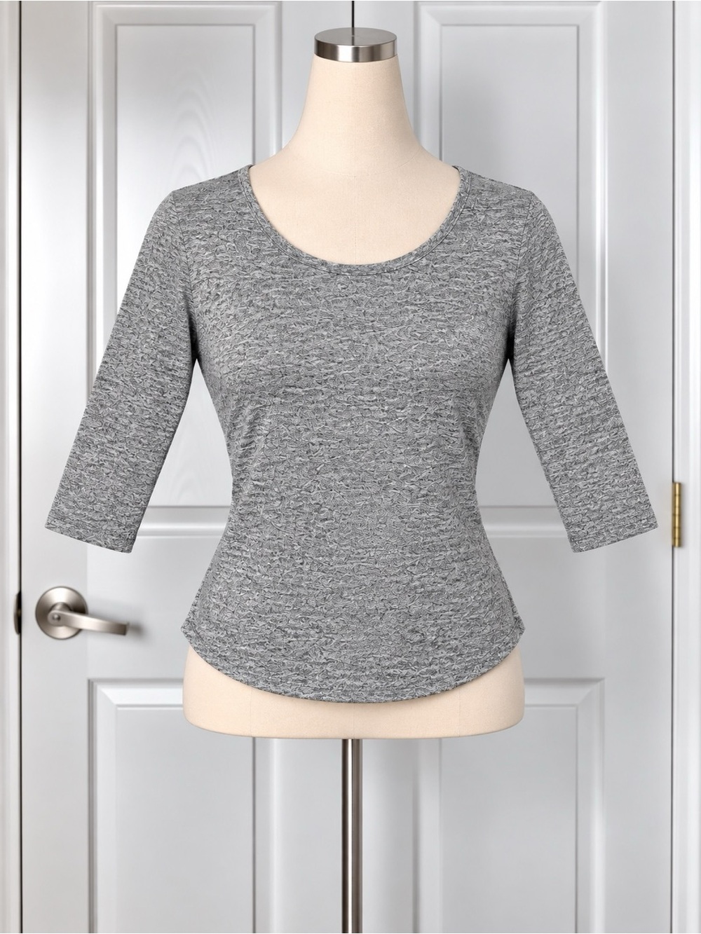 moa moa Womens Gray Heathered Knit Scoop Neck 3/4 Sleeve Top Size XL